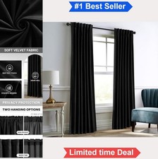 Velvet Room Darkening Curtains 108 Inch Long 52 Wide 2 Panels Black Back Tab