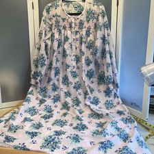 Lanz Of Salzburg Cotton Floral Birds Nightgown L Pale Purple Blue Green