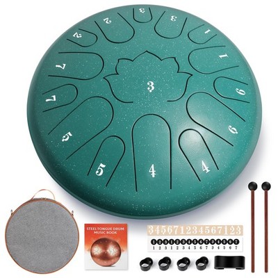 Handpan Drum, 15 Notes 12 Inch Steel Tongue Drum with 12 inch, Malachite