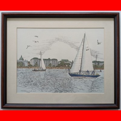 Martin Barry Signed Numbered Print 16x12 Hand Colored Framed Naval Academy USNA