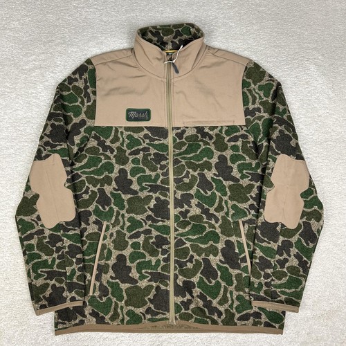 Marsh Wear Jacket Mens Medium Green Camo Fleece Lined Full Zip Hunting Outdoor