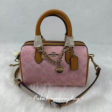 Coach Mini Rowan Crossbody Bag In Signature With Charms in Powder Pink CEK79