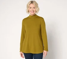 Denim & Co. Women's Top Sz XL Regular Heavenly Jersey Mock Neck Yellow A672131