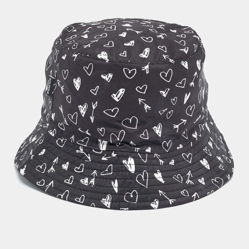 Moschino Boutique Black Heart Print Synthetic Bucket Hat