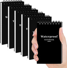 6 Pack Waterproof Pocket Notebook 3x5 Spiral Stone Paper Notepad Black