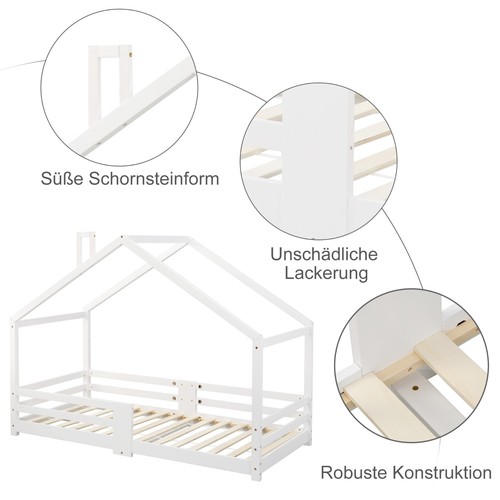 Kinderbett Hausbett mit Schornstein Rausfallschutz Robuste Lattenroste, - Bild 9 von 19