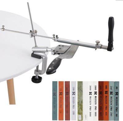 RX-008 Fixed-Angle Knife Sharpener Kit System with 12 Whetstones, Stainless Stee