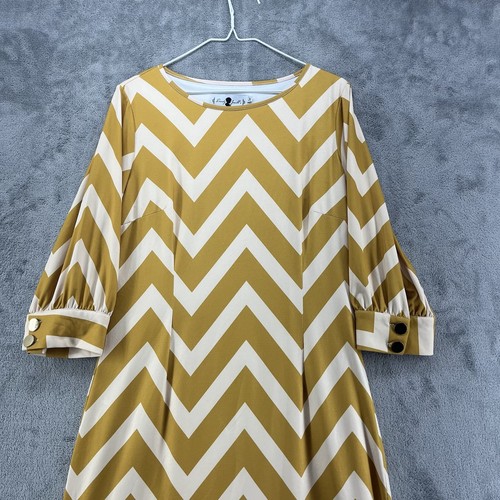 Dainty Jewels Dress Womens Medium Yellow Chevron A Line Modest Boho