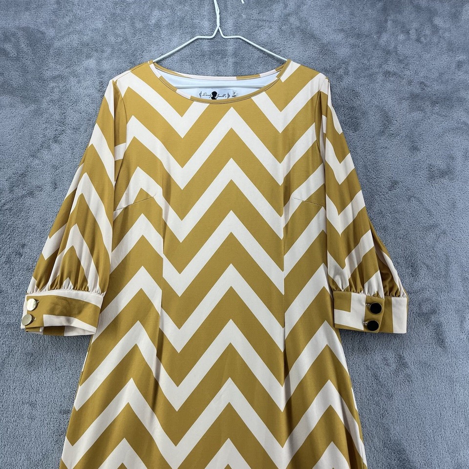 Dainty Jewels Dress Womens Medium Yellow Chevron A Line Modest Boho