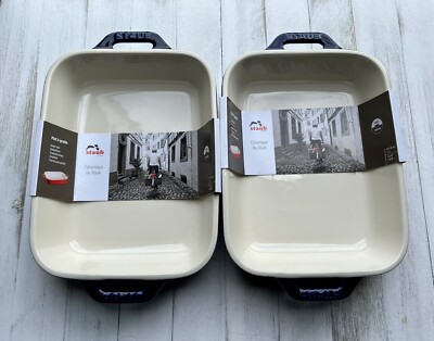 2 STAUB Gratin Dishes Rectangular Stoneware DARK BLUE 1.25 Qt NEW 1st Quality