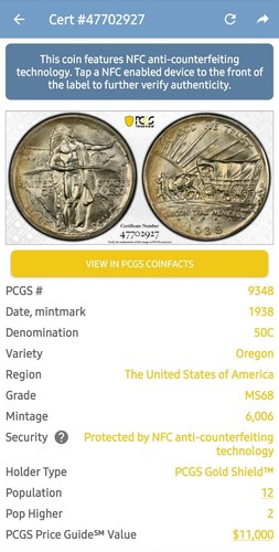 1938 Oregon Trail Silver Commem 50C Half Dollar PCGS MS68 Toned GEM $11,000 PG - Picture 9 of 10