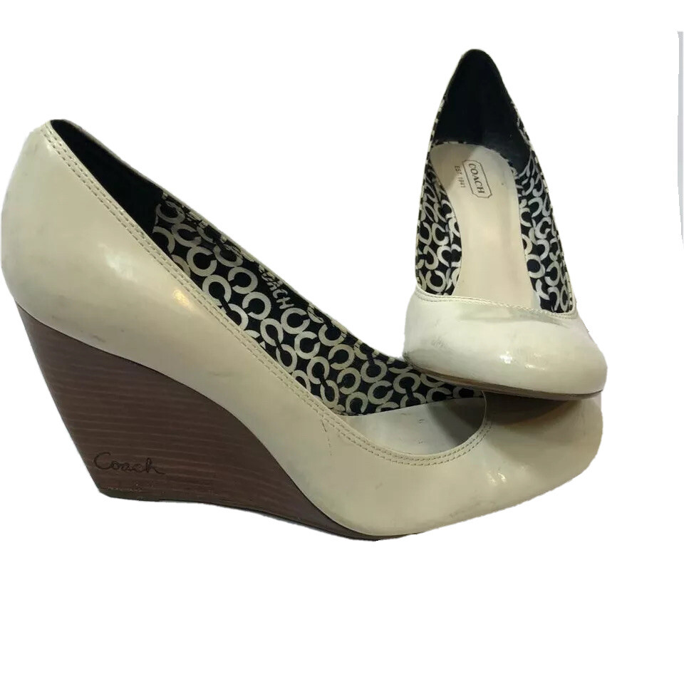 Coach Women’s Heels Shoes Platform Wedge Beige Leathe… Gem