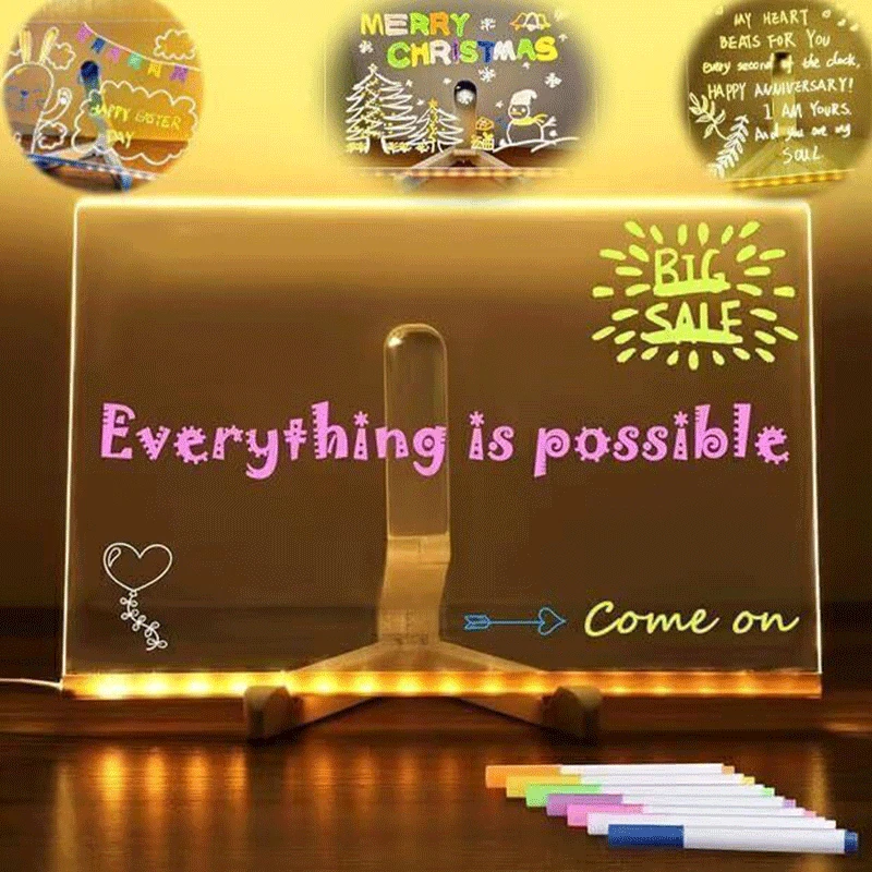 Доска для заметок светодиодная акриловая доска для сухого стирания с 7-цветной ручкой для подарка на День святого Валентина - Изображение 3 из 4