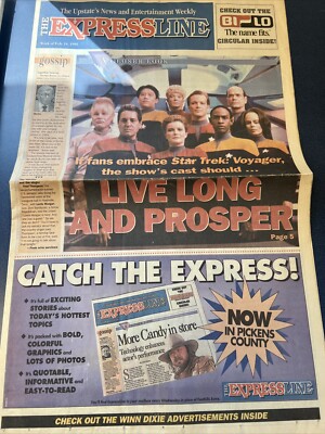 Vintage Newspaper The Express Line 1995 Star Trek Voyager Cover Greenville S.C.