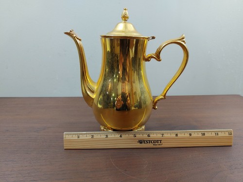 International Silver Company 24kt Gold Plated Footed Lidded Tea Coffee Pot - Picture 10 of 10