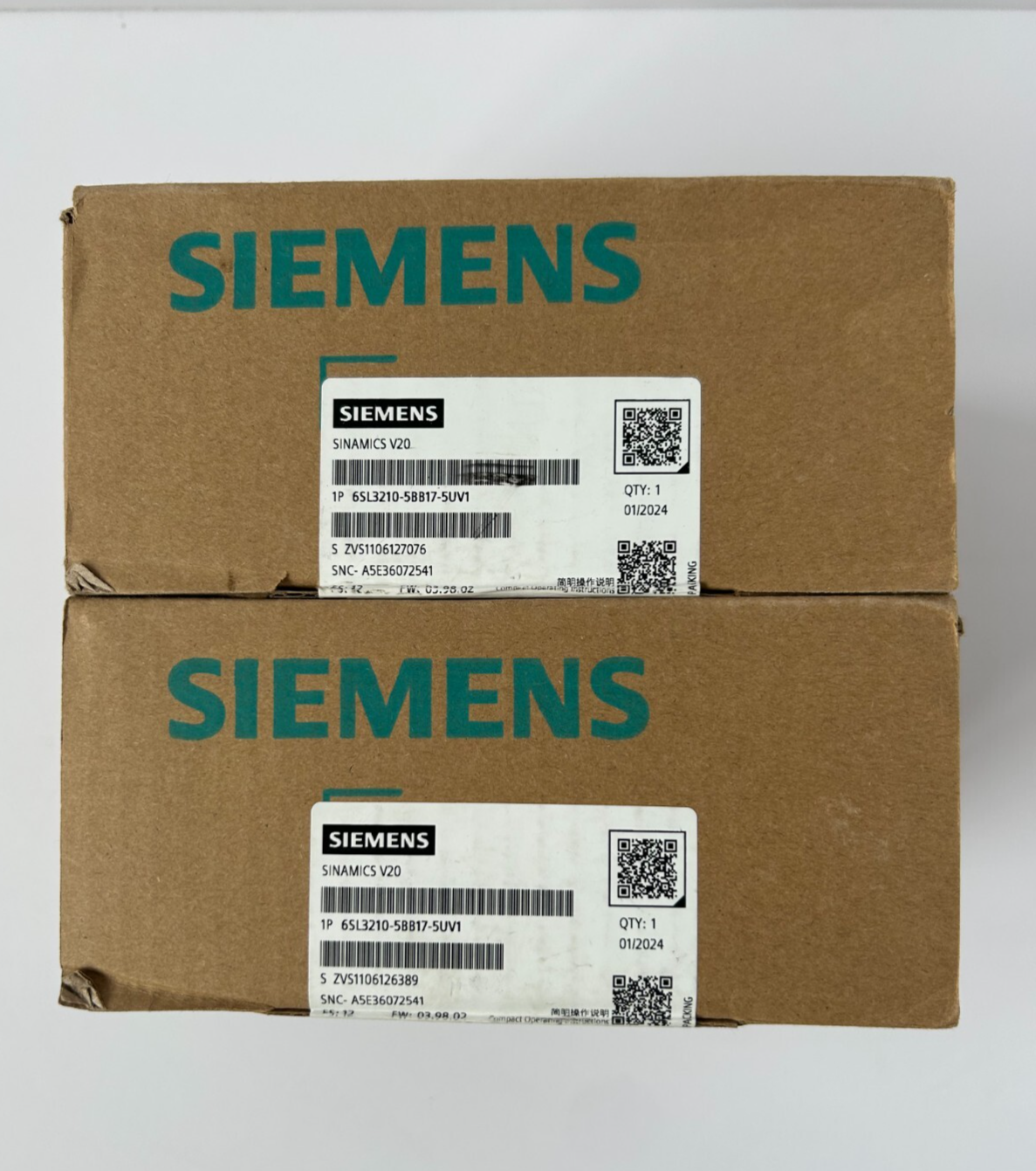 SIEMENS SINAMICS V20 6SL3210-5BB17-7UV1 0.75kW 4.2A 230 Vac 1Phase Inverter Driv