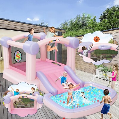 All-in-1 Kids Pink Macaron Theme Bounce House, Inflatble Bounce House for Summer