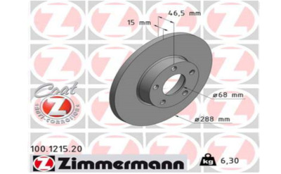2x Zimmermann 100.1215.20 brake discs Ø 288 mm front axle for Audi 100 C3-C4