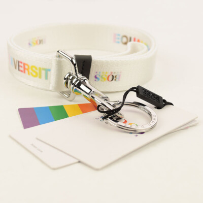 HUGO BOSS White PRIDE Lanyard Keychain Removable Keyring NWT