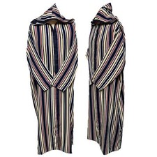 Moroccan Blue Multi Striped Long Sleeve Hooded Cotton Blend Thobe Jubba Djellaba