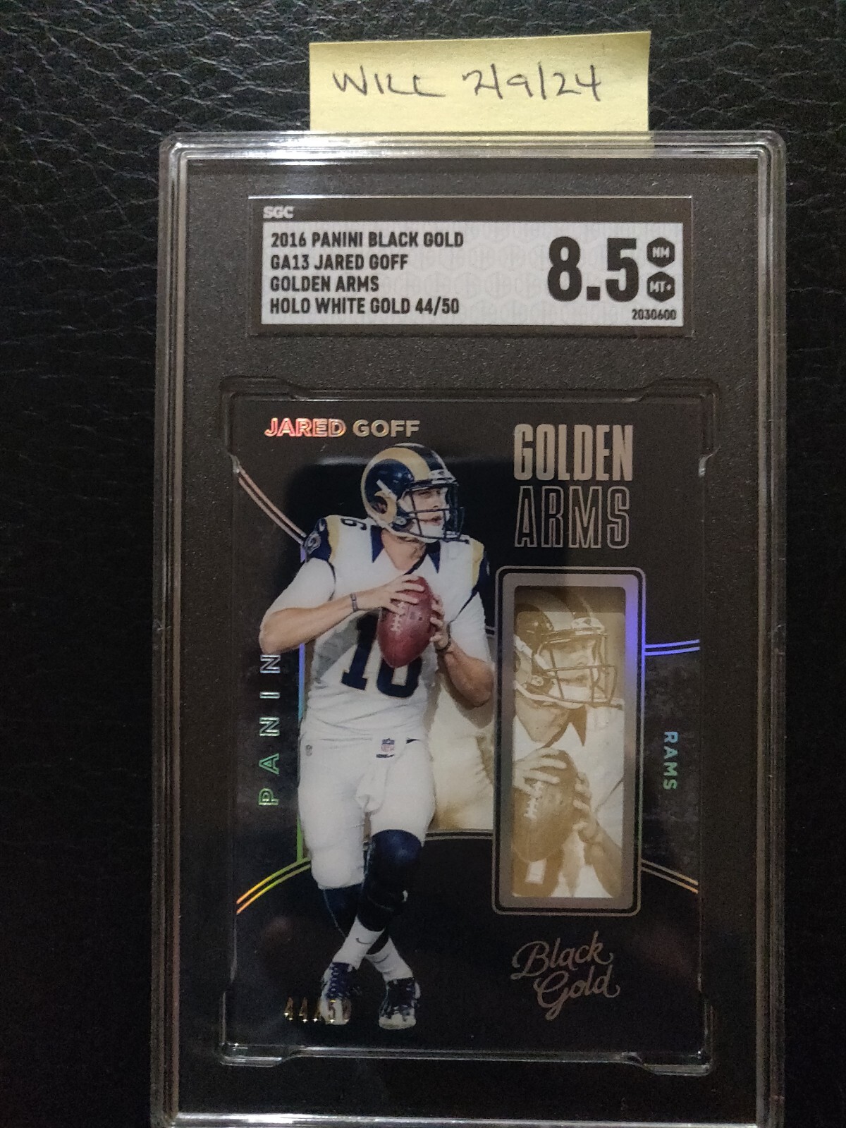Jared Goff Panini Black Gold Golden Arms #GA13 Holo White Gold