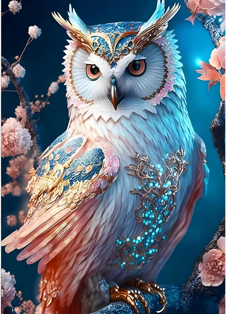 QQYRHN Baby Uil Diamond Painting Kits voor Volwassenen Beginners, 5D Bloemen Diamond Art Kits, DIY Ronde