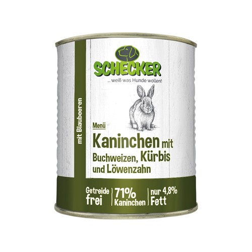 Schecker Nassfutter 71% Kaninchen Buchweizen Kürbis - 4,8 % Fett 3 x 820 g - Bild 4 von 5