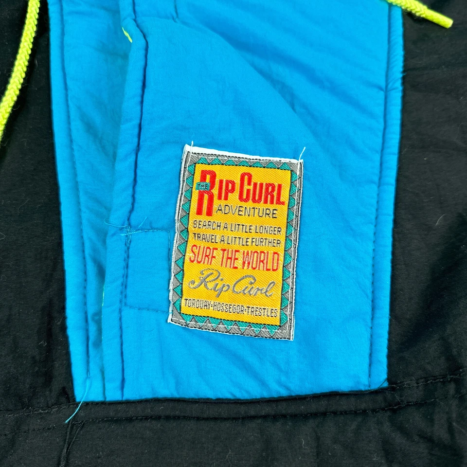 Vintage Rip Curl Jacket Mens Medium Black Blue 90s Hood Surfer Beach Pullover - Image 4 of 4