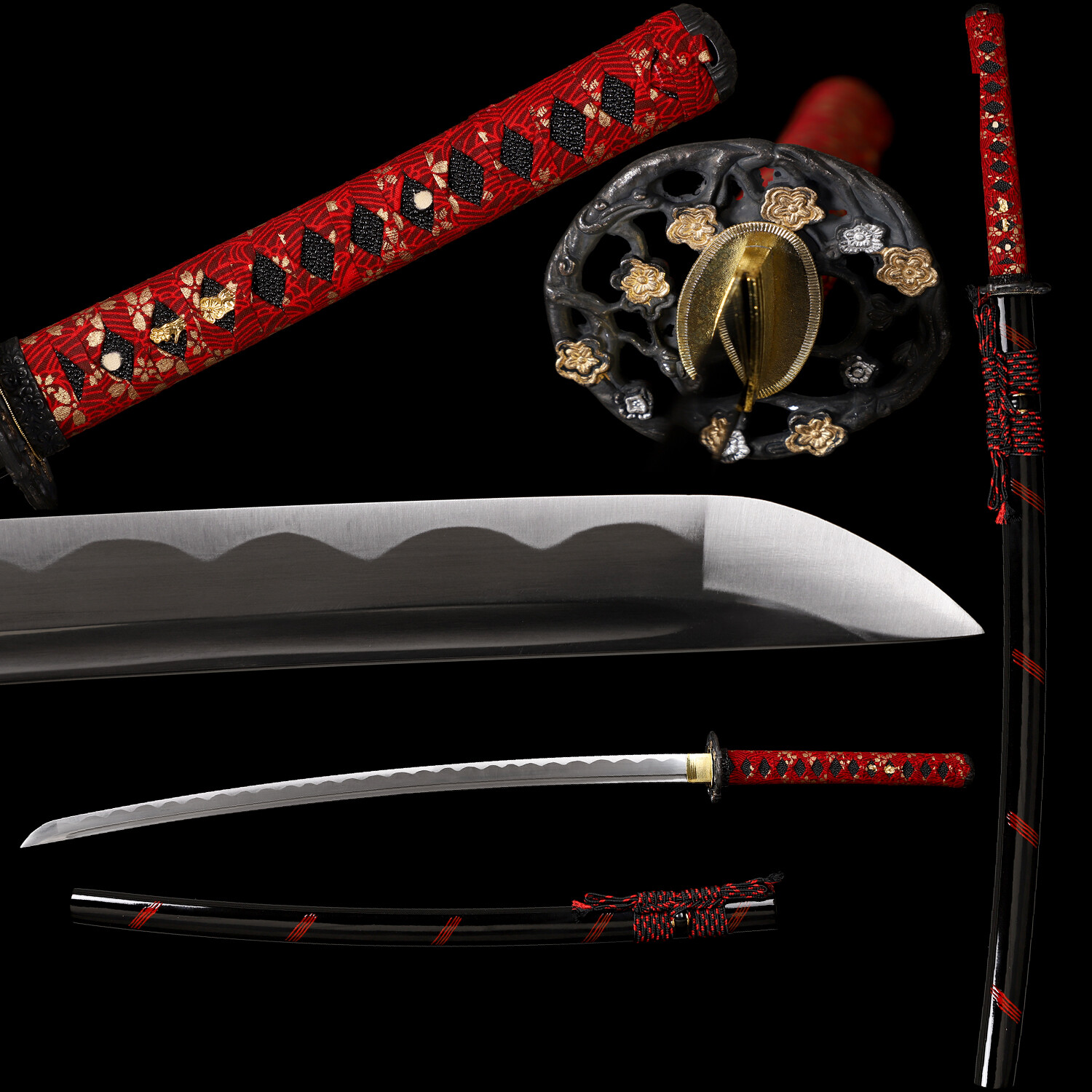 Red Sakura Samurai Katana Sword - Full Tang Battle Ready Japanese Katana