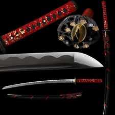 KATOKU Red Sakura Theme Japanese Samurai Katana Sword Battle Ready Full Tang
