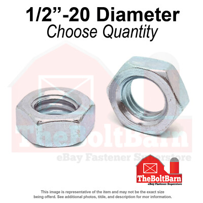 1/2''-20 Grade A Hex Jam Nuts Zinc Clear Fine Thread (Pick Quantity)