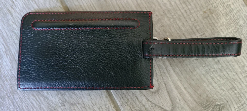 Bolso/equipaje de cuero negro con costuras rojas y forro de cuero Lodis etiqueta de identificación nuevo. Foto 4 de 4