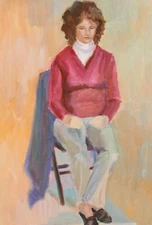 Vintage original gouache painting woman figure