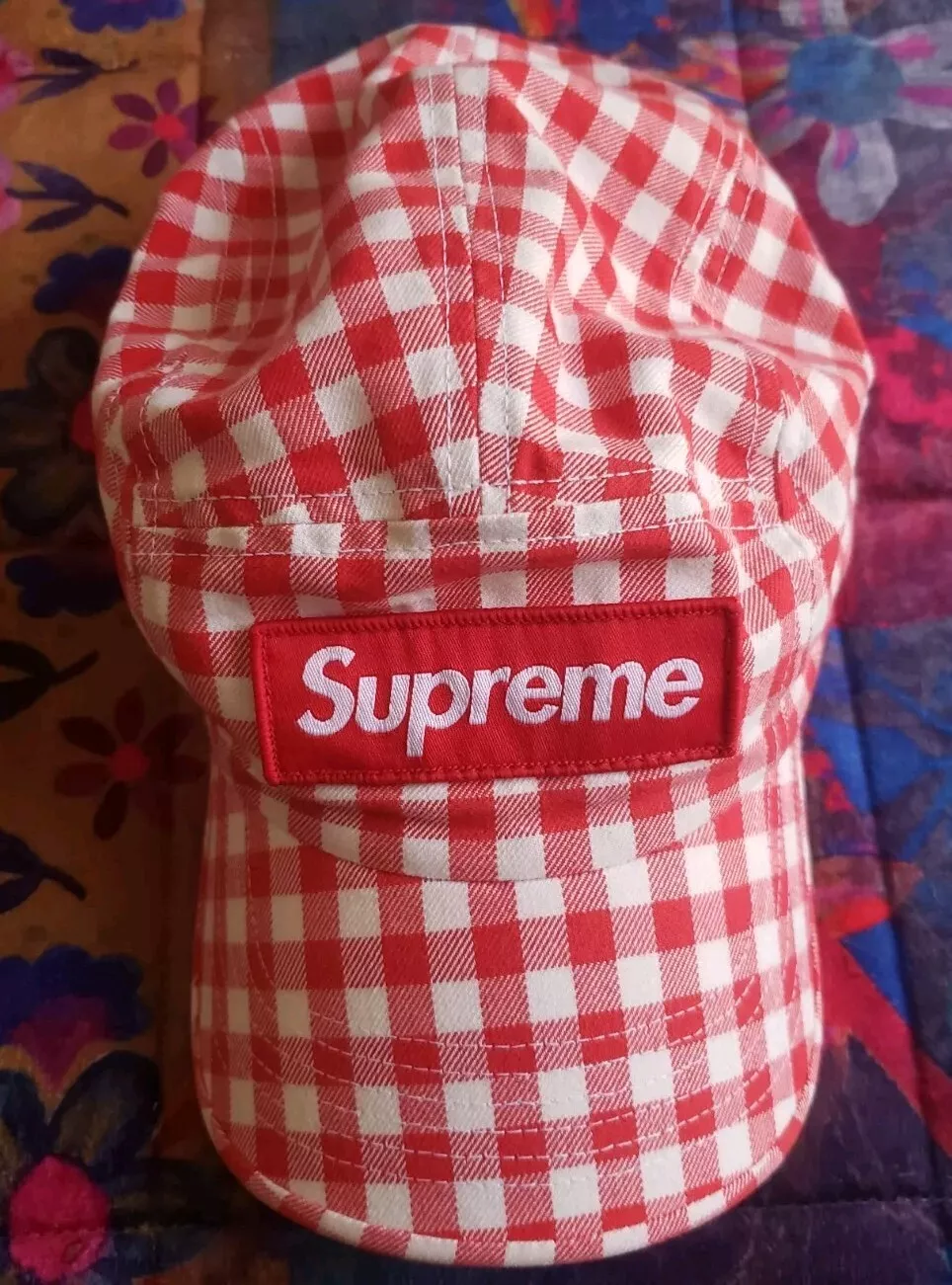 Casquette de camp en vichy suprême (rouge) SS23 boîte logo chapeau de pique nique