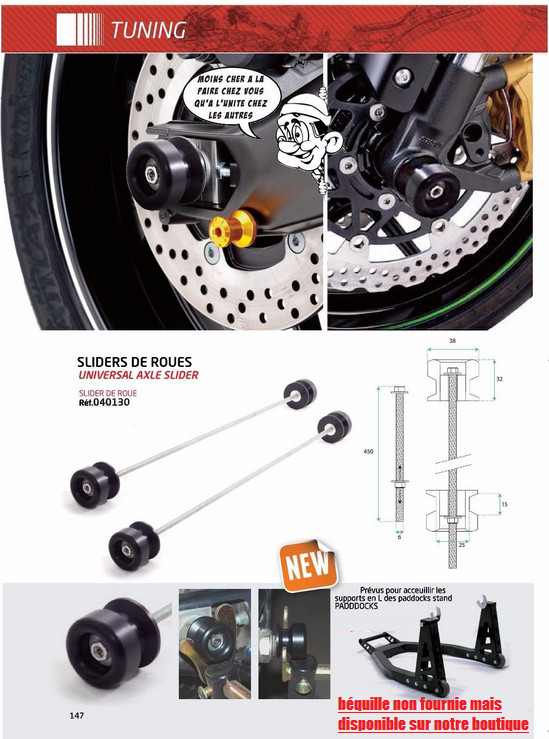 Kit slider tampon universel antichoc pour bras oscillant et fourche de moto de piste