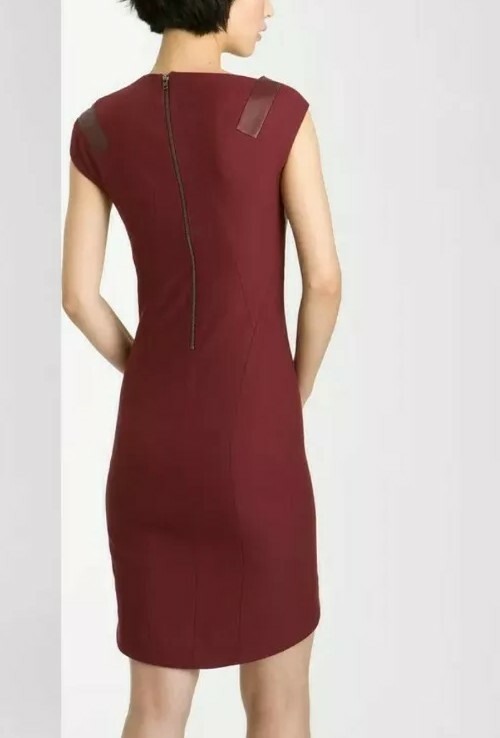 Designer HELMUT LANG Dress Burgundy Red Wool Leather Detail Asymmetrical sz  2 | eBay