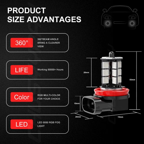 H11/H8 Multi-Color LED Bulbs with Wireless IR Remote For Fog Light Driving Lamp - Picture 8 of 13