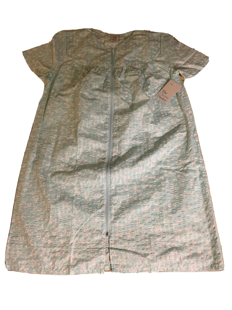 NWT, Croft Barrow Seersucker Zip Up Robe Duster Cotton Blend Blue  Pocket S/P