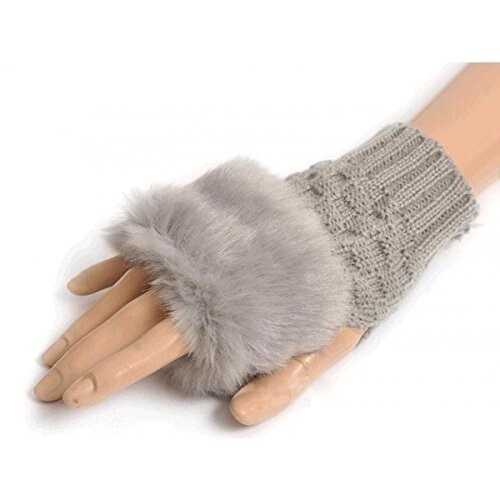 Guantes de mujer femenino con dedos al aire efecto piel sintética con pelo - Imagen 2 de 13