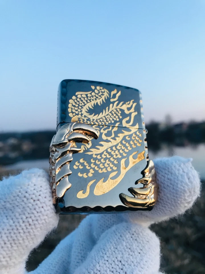 Encendedor Zippo 2 Garras Dragón Negro Latón Personalizado Grabado Profundo en Estilo 3D Foto 3 de 4