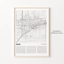 Davis City Map Print, California Travel Poster, Wall Art