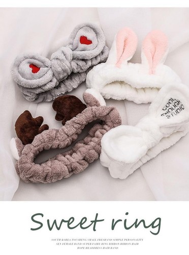 Soft Coral Fleece Bow Headband Wash Face Hair Holder with Animal Ears For Women - Picture 9 of 25