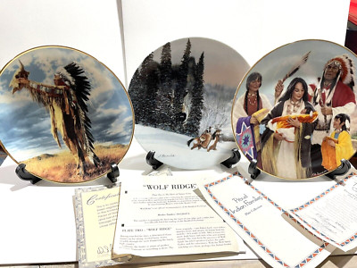Lot of 3 American Indian Plate Naming Ceremony Prayer to Great Spirit Wolf Ridge