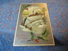 Old Postcard Postmark Unreadable Christmas Greetings Stream Winter Scene