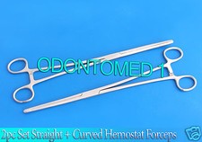 New 2pc Set 8" Straight  Curved Hemostat Forceps Locking Clamps Stainless