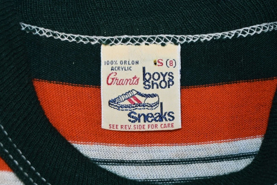 Camiseta de colección años 70 NARANJA VERDE MULTI RAYAS BORDADO LOGO LS JUVENTUD PEQUEÑA S Foto 4 de 4