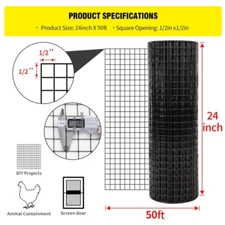 50/100FT 1/2Inx1/2In Hardware Cloth Chicken Wire Fence Vinyl Coated Welded Mesh