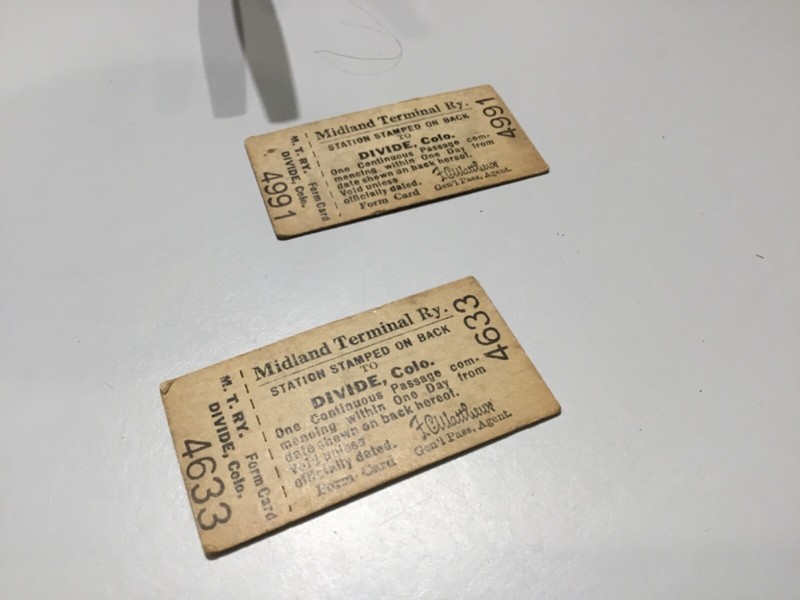 2 - 1900s CO Midland Terminal Railway Heavy Paper Unused Ticket to Divide CO