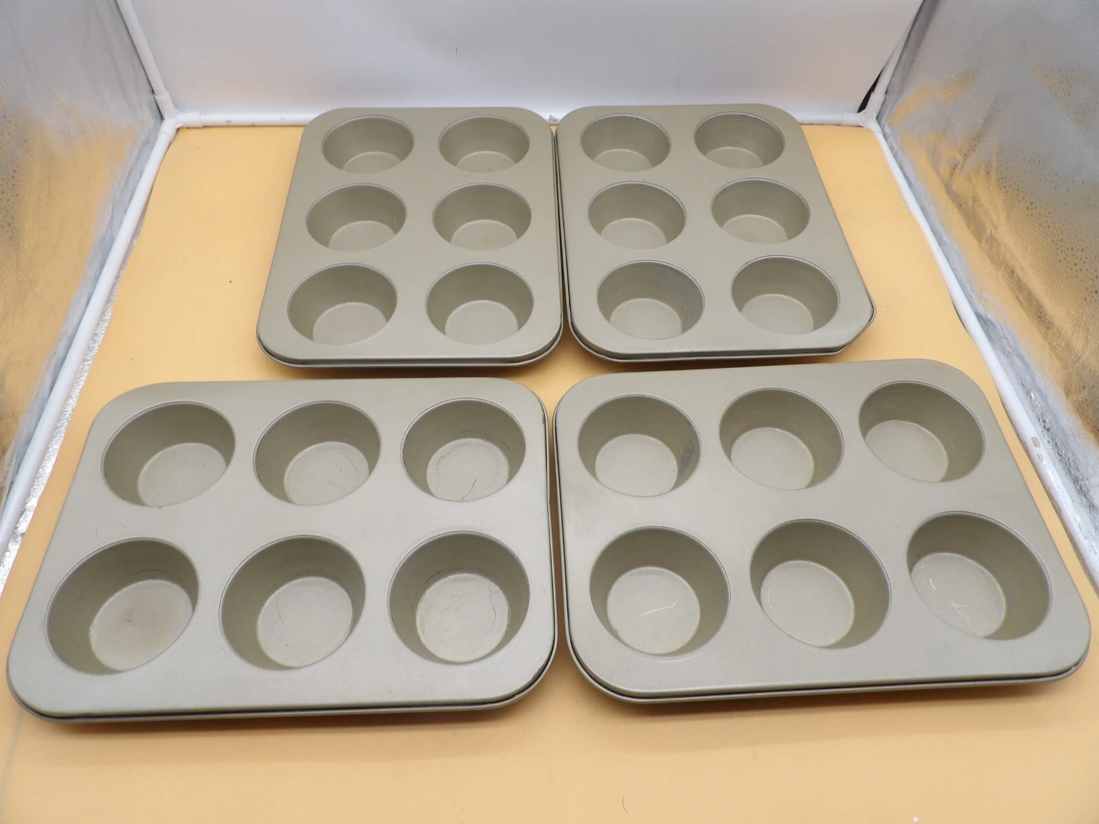 Lot Of 4- 6 Cup Muffin Pans Gold Color-Non Stick- 10 1/2"x 13 3/4"