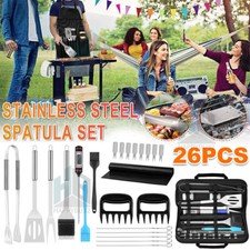 26PCS Stainless Steel BBQ Grill Tools Set Utensil Cooking Cutlery Kit with Case